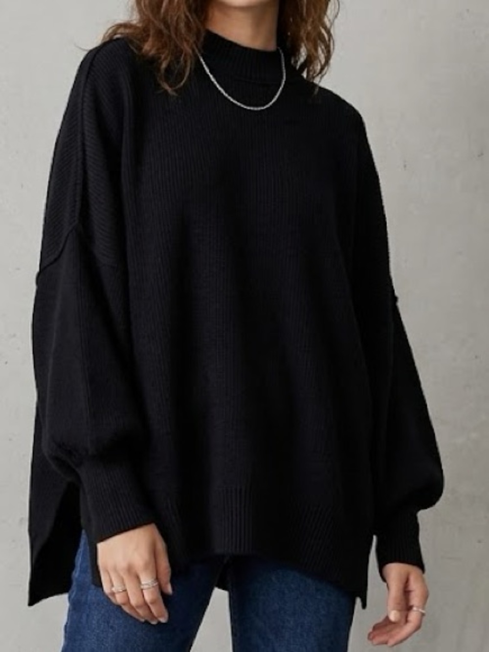 Free People Black Oversized Knit Pullover Sweater Small